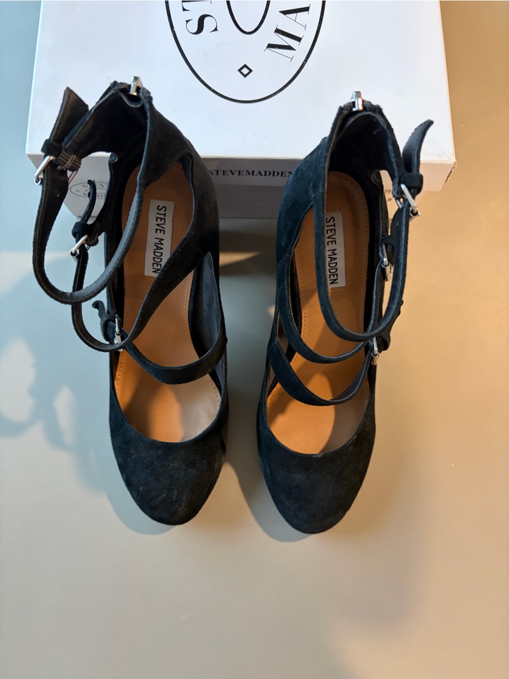 Steve Madden Black Suede Strappy Mary Jane Heels